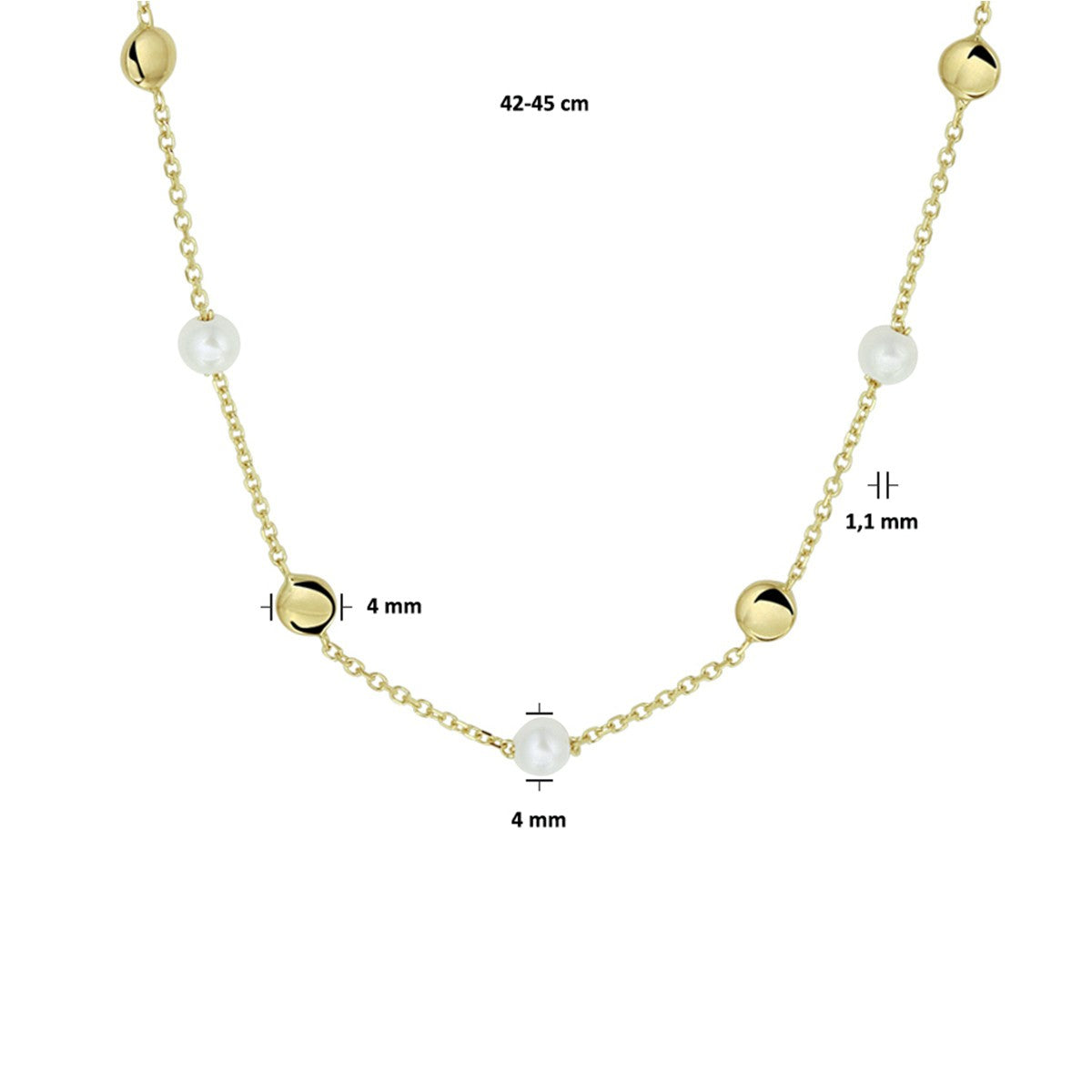 14K geelgoud collier parel 42 - 45 cm 4020758 - PansiteNederland.nl