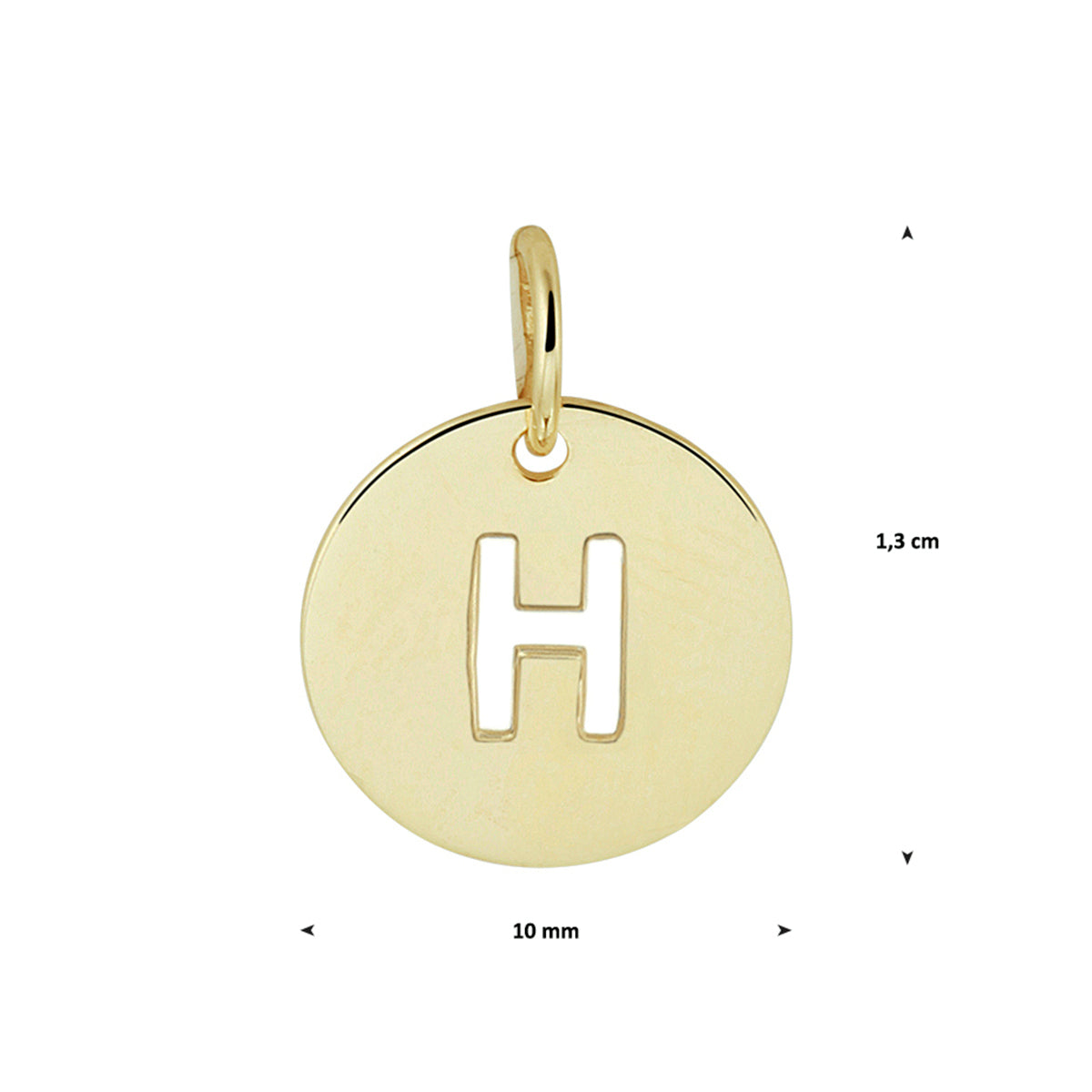 Hanger rondje letter H 13 mm 14K geelgoud #Letter_H