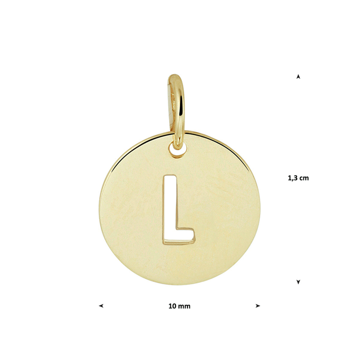 Hanger rondje letter L 13 mm 14K geelgoud #Letter_L