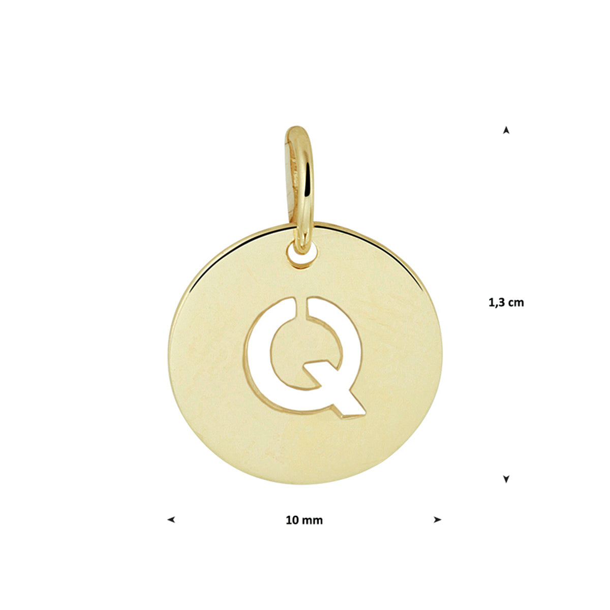 Hanger rondje letter Q 13 mm 14K geelgoud #Letter_Q