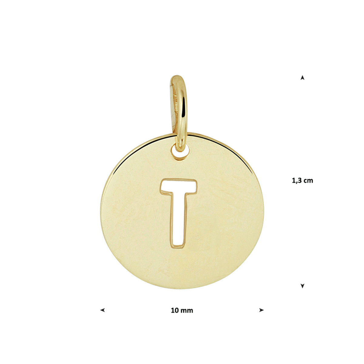 Hanger rondje letter T 13 mm 14K geelgoud #Letter_T