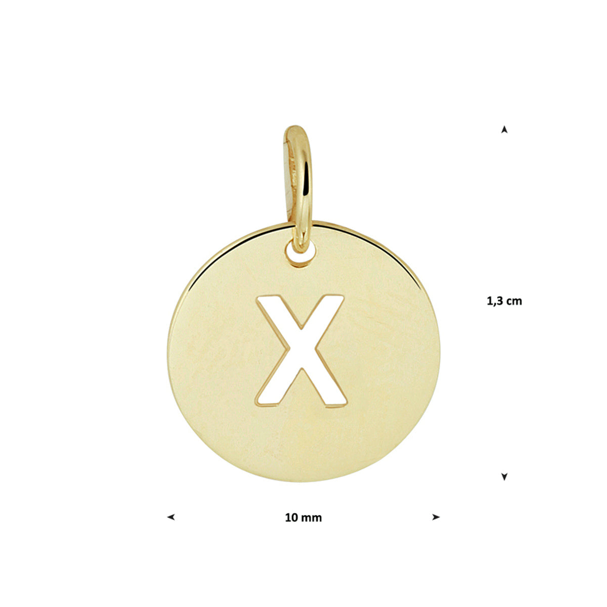 Hanger rondje letter X 13 mm 14K geelgoud #Letter_X