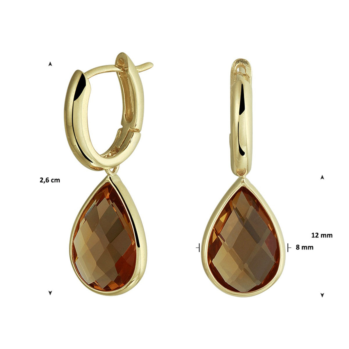 14K Geelgoud Klapoorringen Citrien 26 Mm 4020944 - PansiteNederland.nl