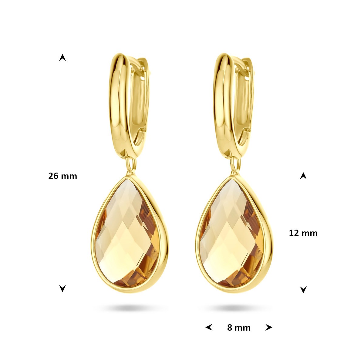 Oorbellen citrien 26 mm 14K geelgoud