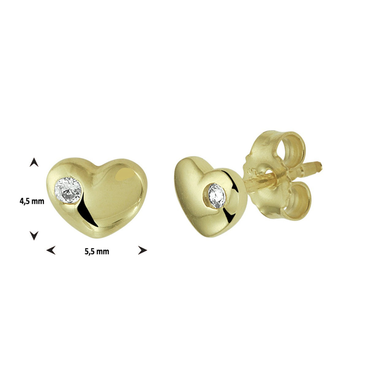 14K Geelgoud Oorknoppen Hart Zirkonia 4020994 - PansiteNederland.nl
