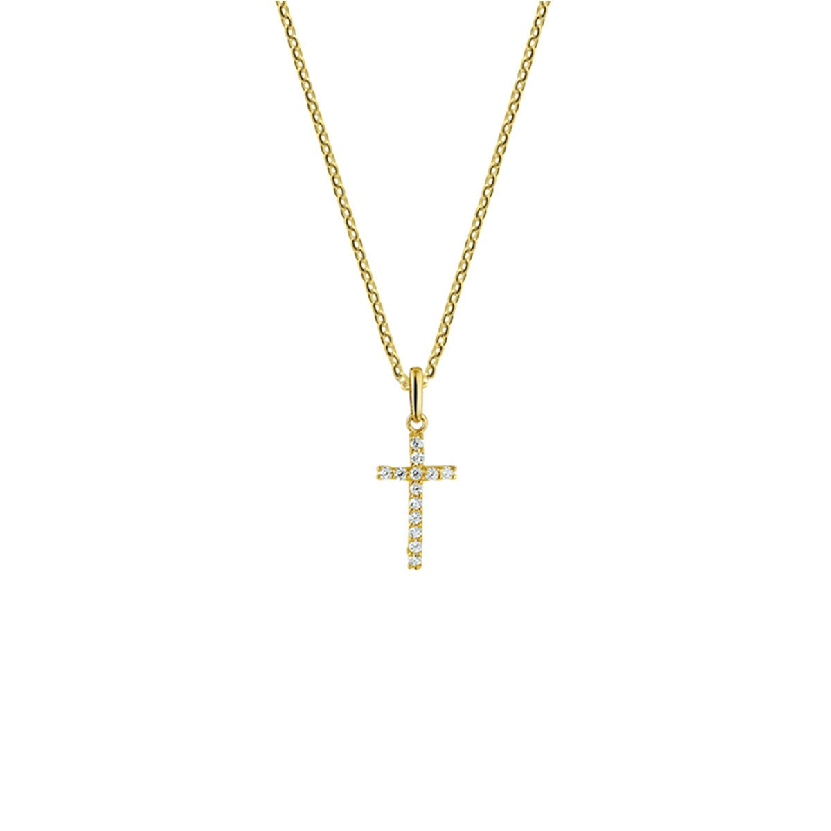 14K geelgoud collier kruis zirkonia 41 + 4 cm 4021198 - PansiteNederland.nl