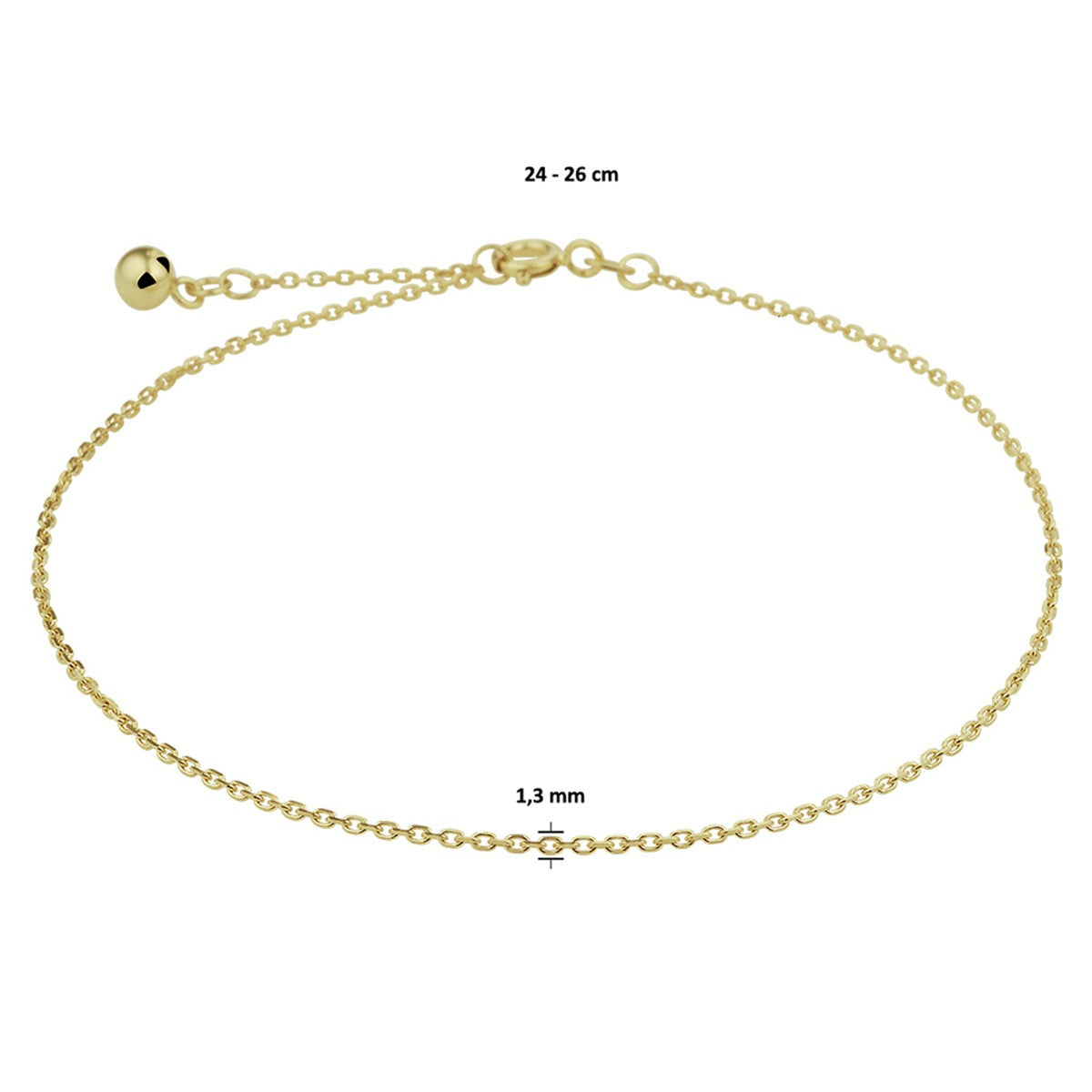 14K Geelgouden enkelbandje anker gediamanteerd 1,3 mm 24 - 26 cm 4021257 - PansiteNederland.nl