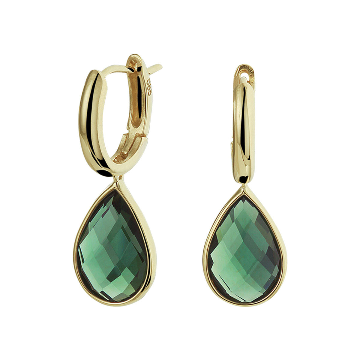 14K Geelgoud Klapoorringen Groen Kwarts 26 Mm 4021394 - PansiteNederland.nl