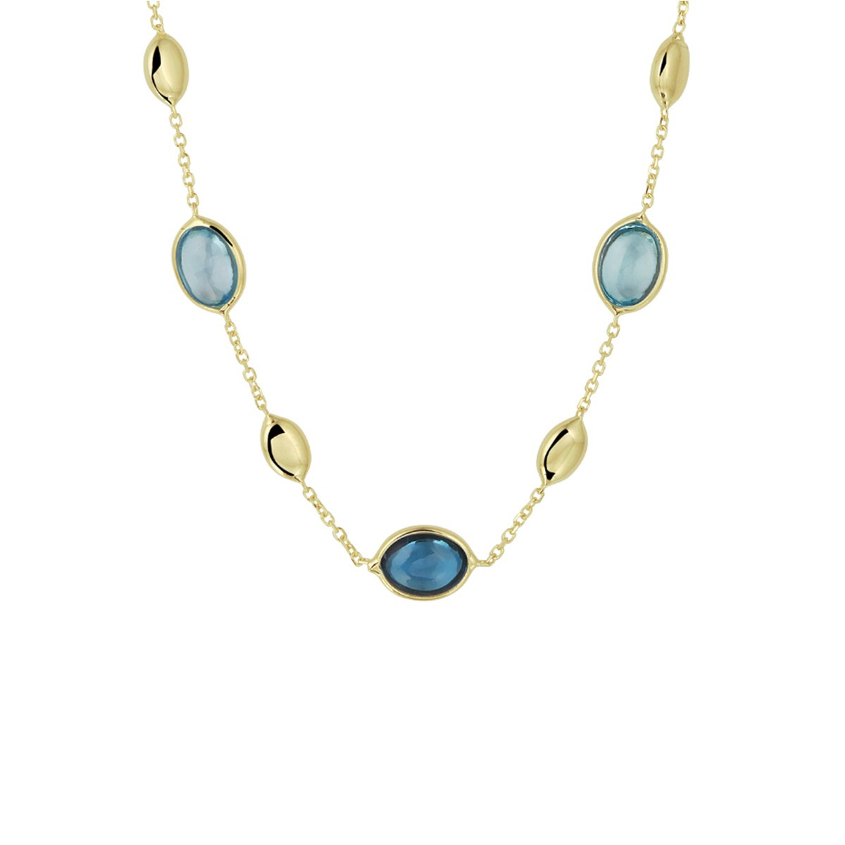 Collier london blue en blauw topaas 7 mm 41 - 43 - 45 cm 14K geelgoud