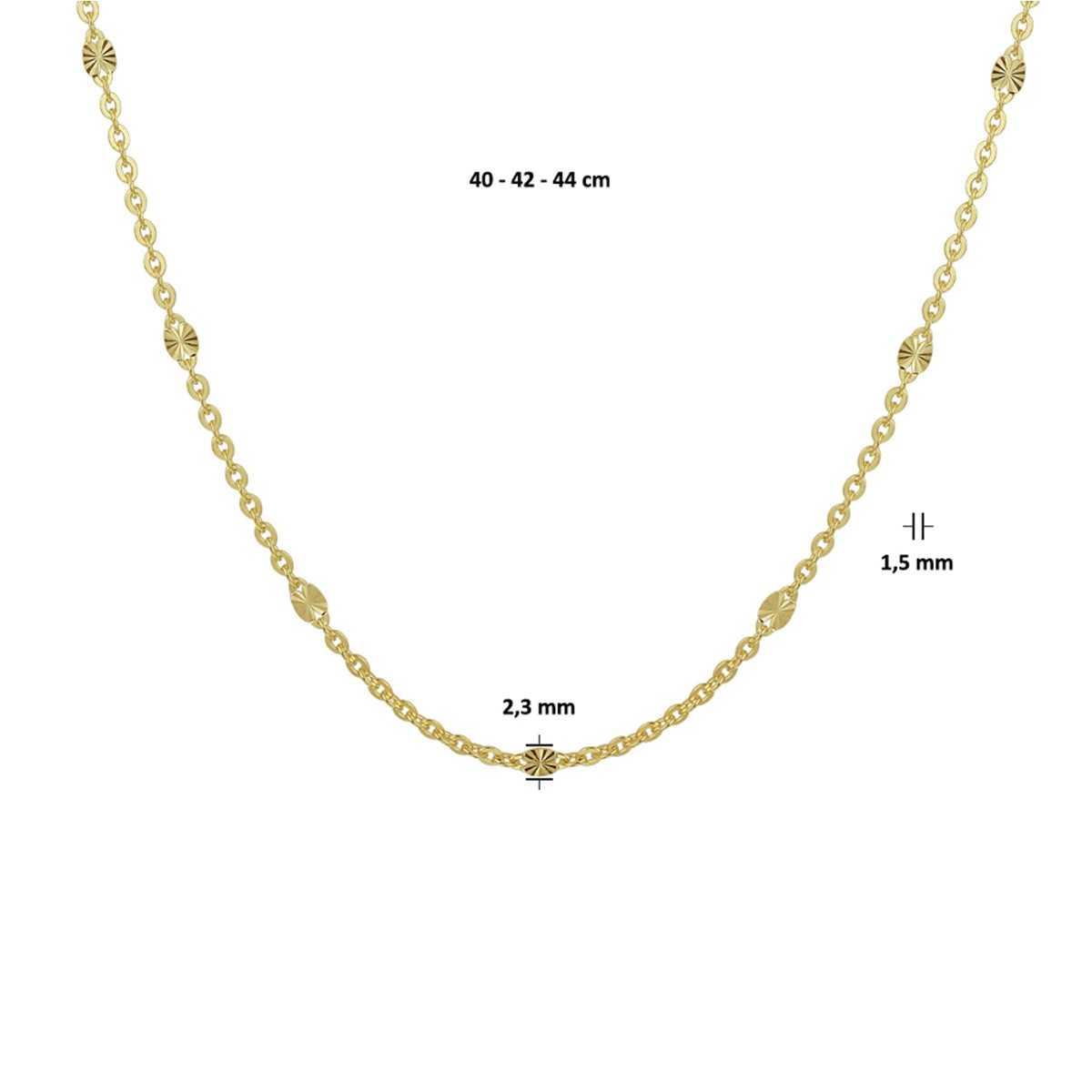 Collier 1,5 mm 40 - 42 - 44 cm 14K geelgoud