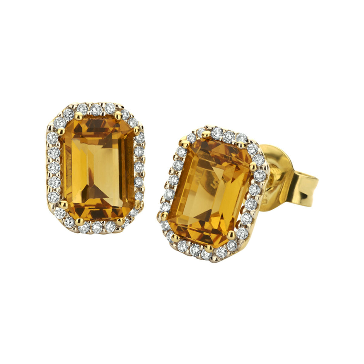 14K Geelgoud Oorknoppen Citrien En Diamant 0.14Ct (2X0.07) H Si 4021557 - PansiteNederland.nl