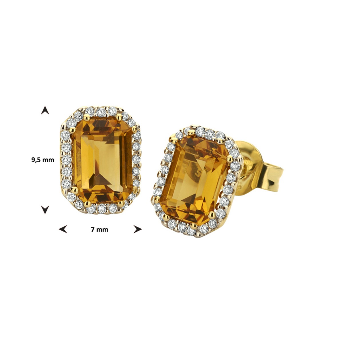 Oorbellen citrien en diamant 0.14ct (2x0.07) h si 14K geelgoud