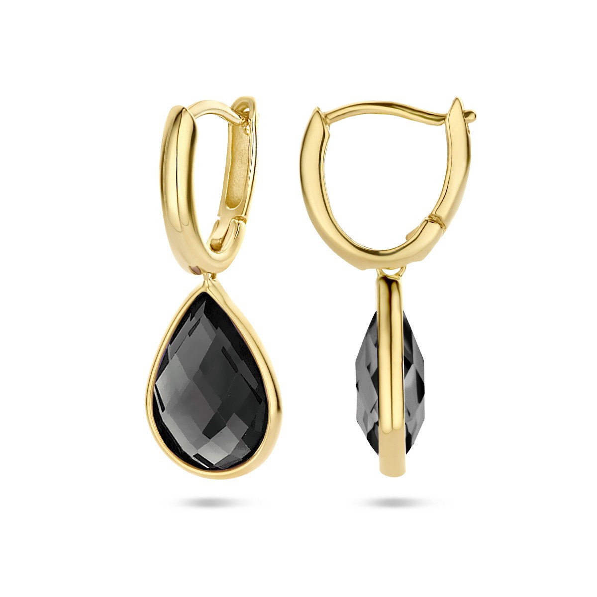 Oorbellen onyx 26 mm 14K geelgoud