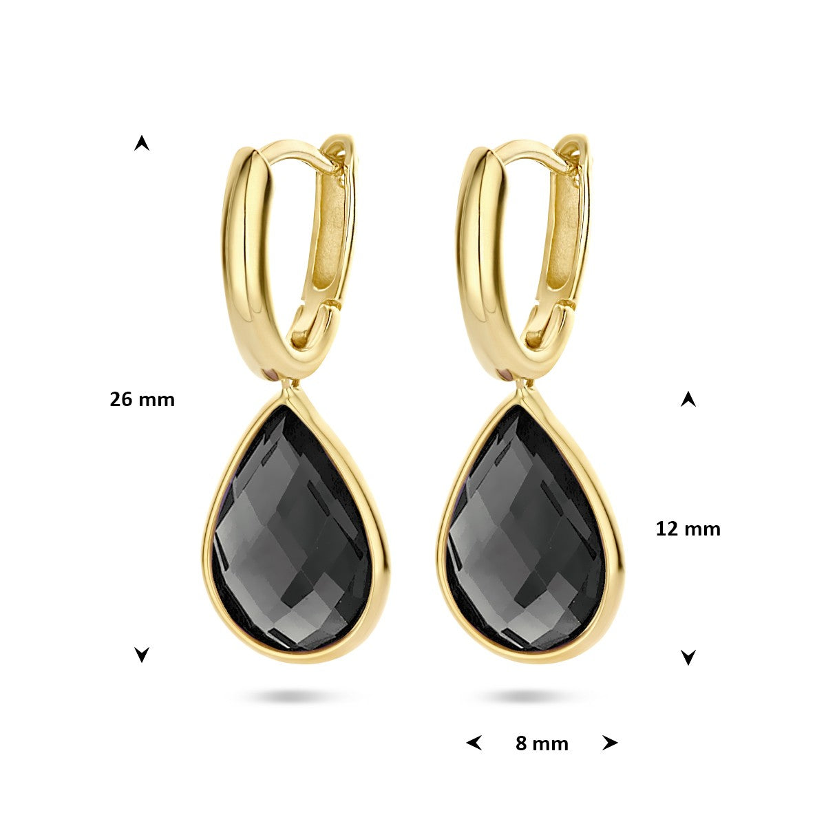 Oorbellen onyx 26 mm 14K geelgoud