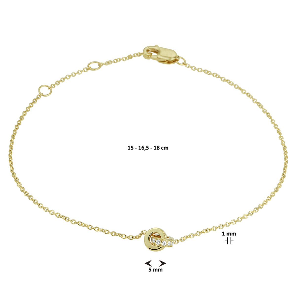 Armband diamant 0.05ct h si 15 - 16,5 - 18 cm 14K geelgoud