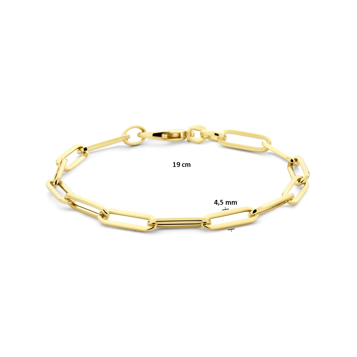 Armband paperclip vierkante buis 4,5 mm 19 cm 14K geelgoud