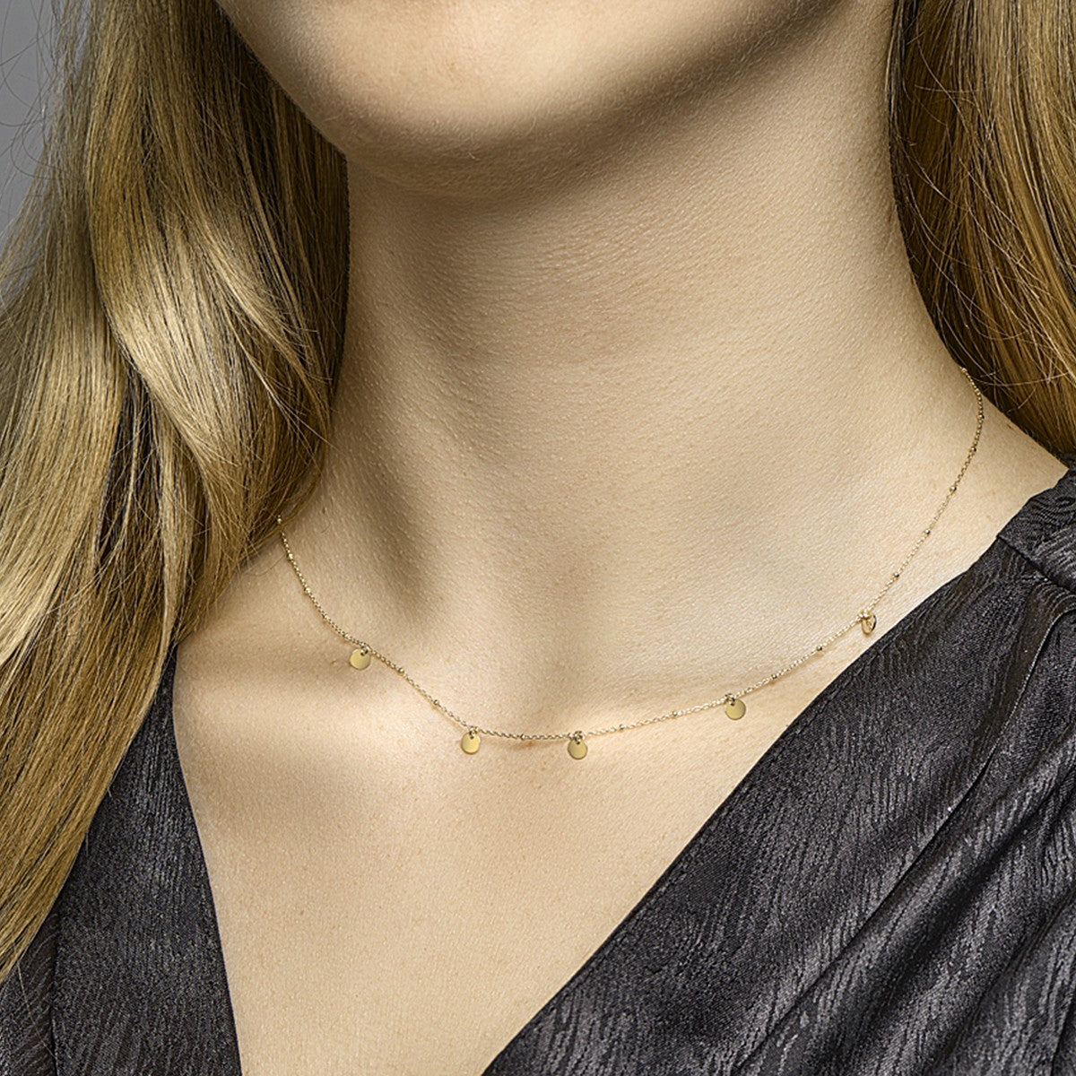 Collier rondjes 41 + 3 cm 14K geelgoud