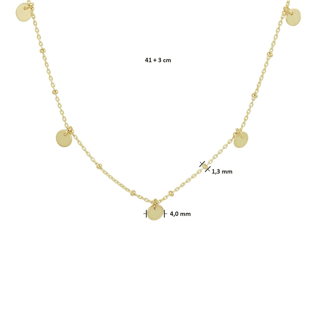 Collier rondjes 41 + 3 cm 14K geelgoud