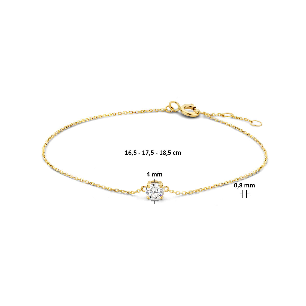 14K Geelgoud Armband Zirkonia 0,8 Mm 16,5 - 17,5 - 18,5 Cm 4022742 - PansiteNederland.nl