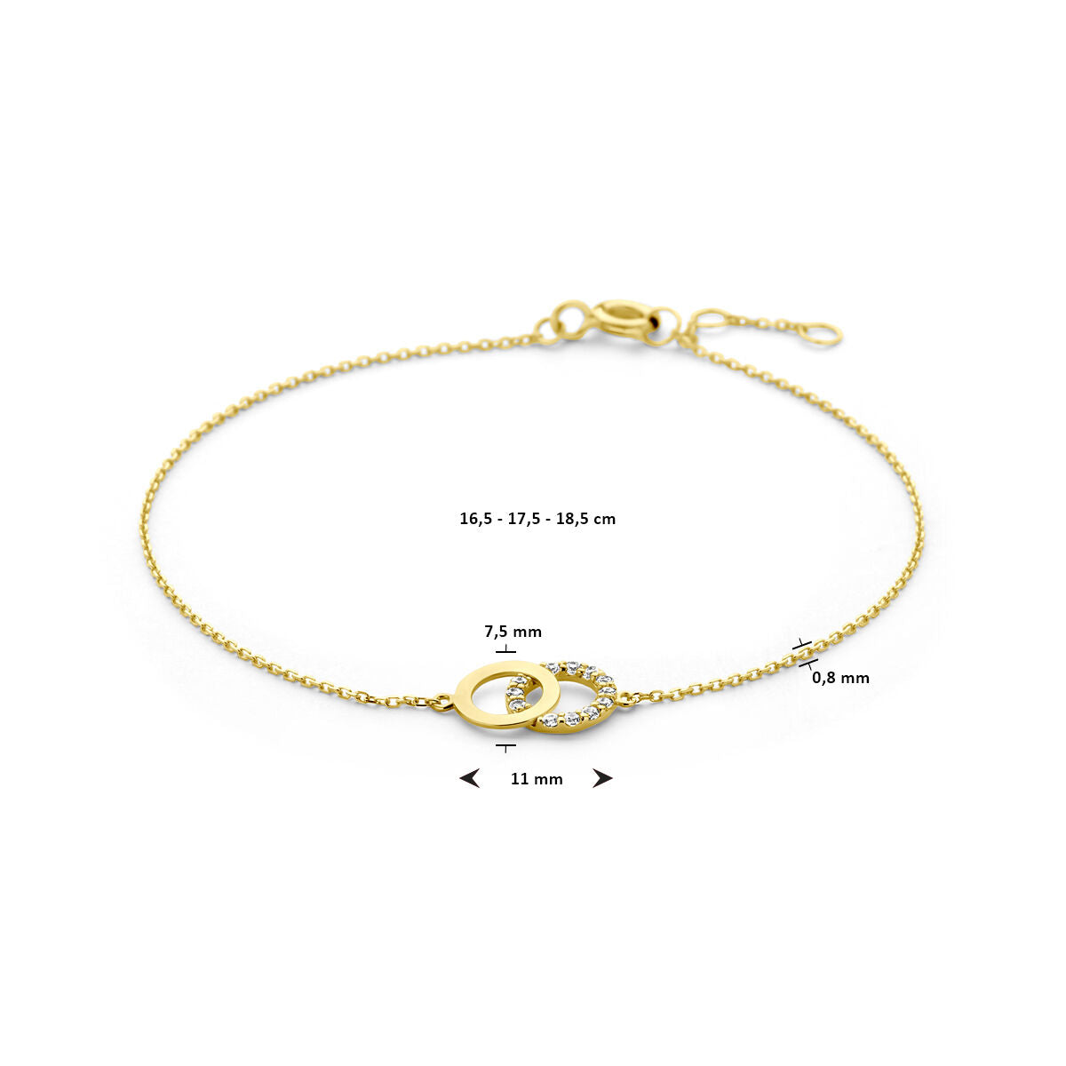 14K Geelgoud Armband Zirkonia 0,8 Mm 16,5 - 17,5 - 18,5 Cm 4022747 - PansiteNederland.nl