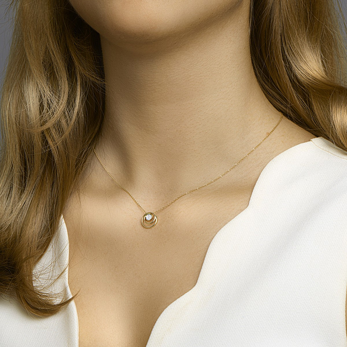 Hanger rond diamant 0.03ct h si bicolor gestift 14K geelgoud