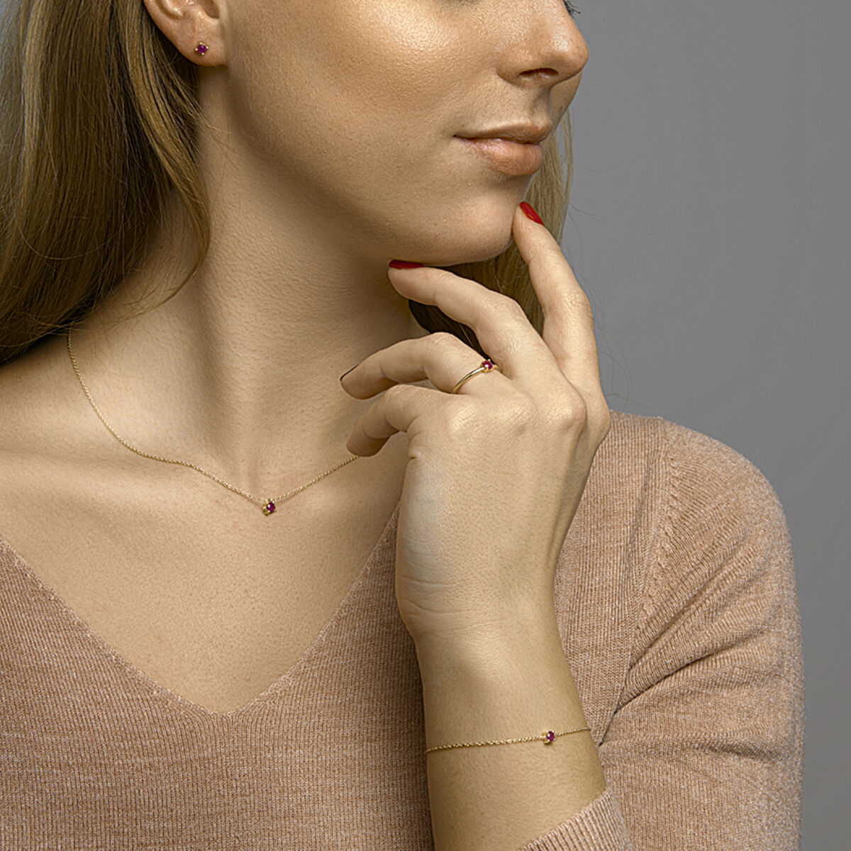 14K Geelgoud Armband Robijn 15,5 - 17 - 18,5 Cm 4022809 - PansiteNederland.nl