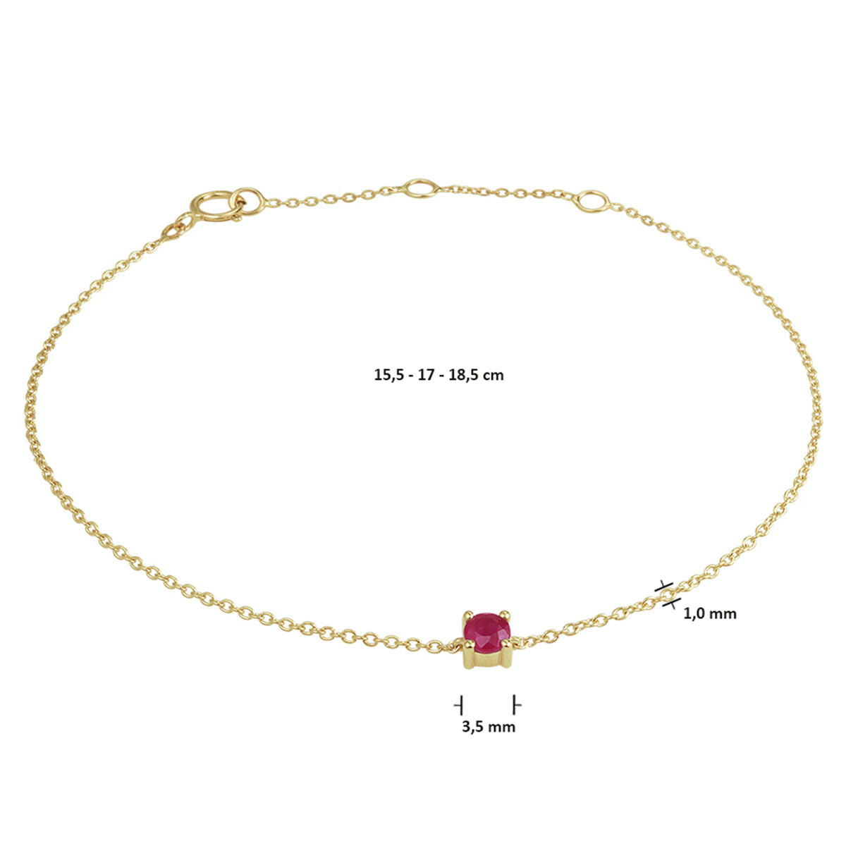14K Geelgoud Armband Robijn 15,5 - 17 - 18,5 Cm 4022809 - PansiteNederland.nl