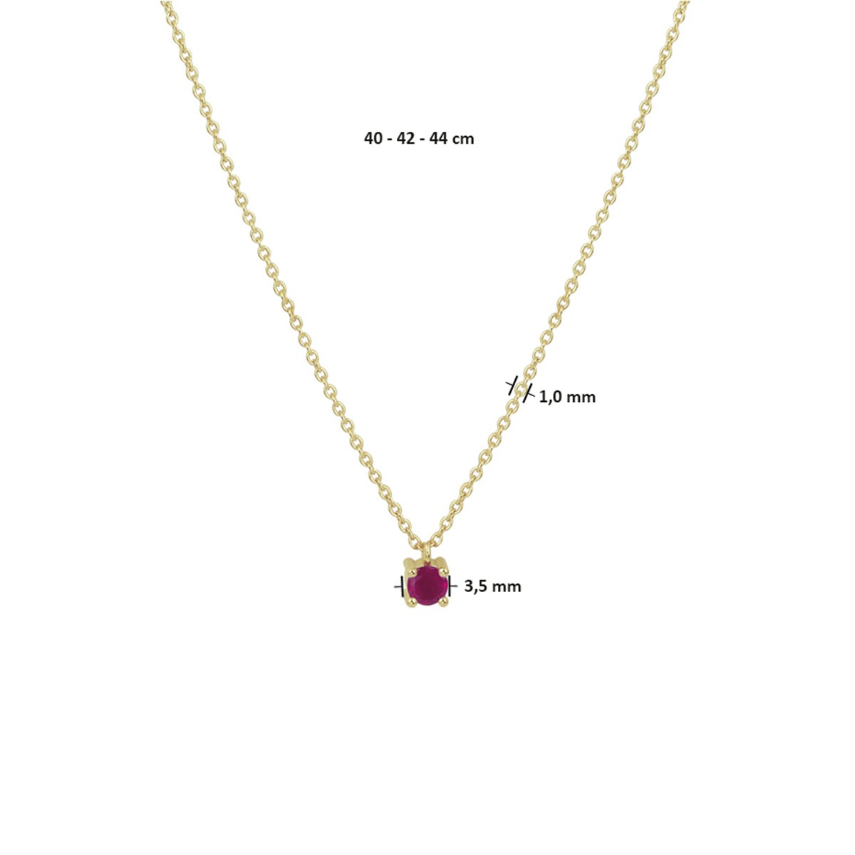 Collier robijn 40 - 42 - 44 cm 14K geelgoud
