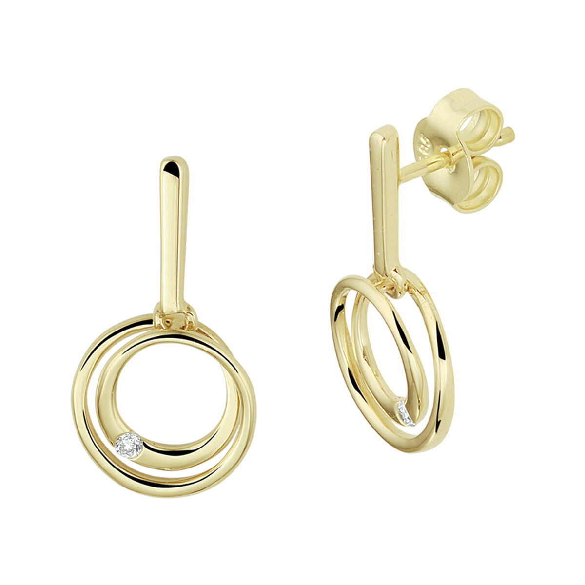 14K Geelgoud Oorhangers Rond Diamant 0.040Ct (2X 0.02Ct) H Si 4022879 - PansiteNederland.nl