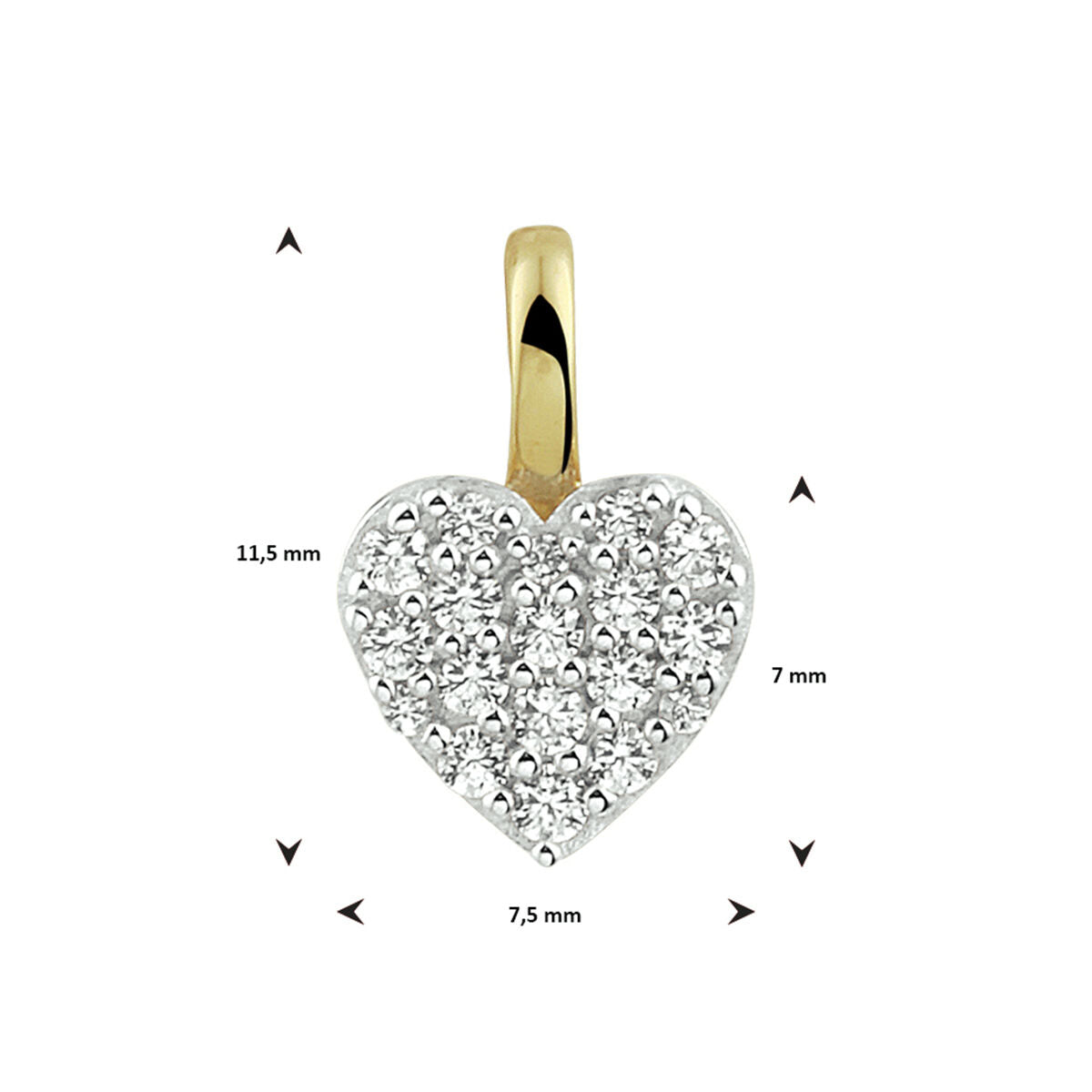 14K geelgoud hanger hart zirkonia bicolor gestift 4022987 - PansiteNederland.nl