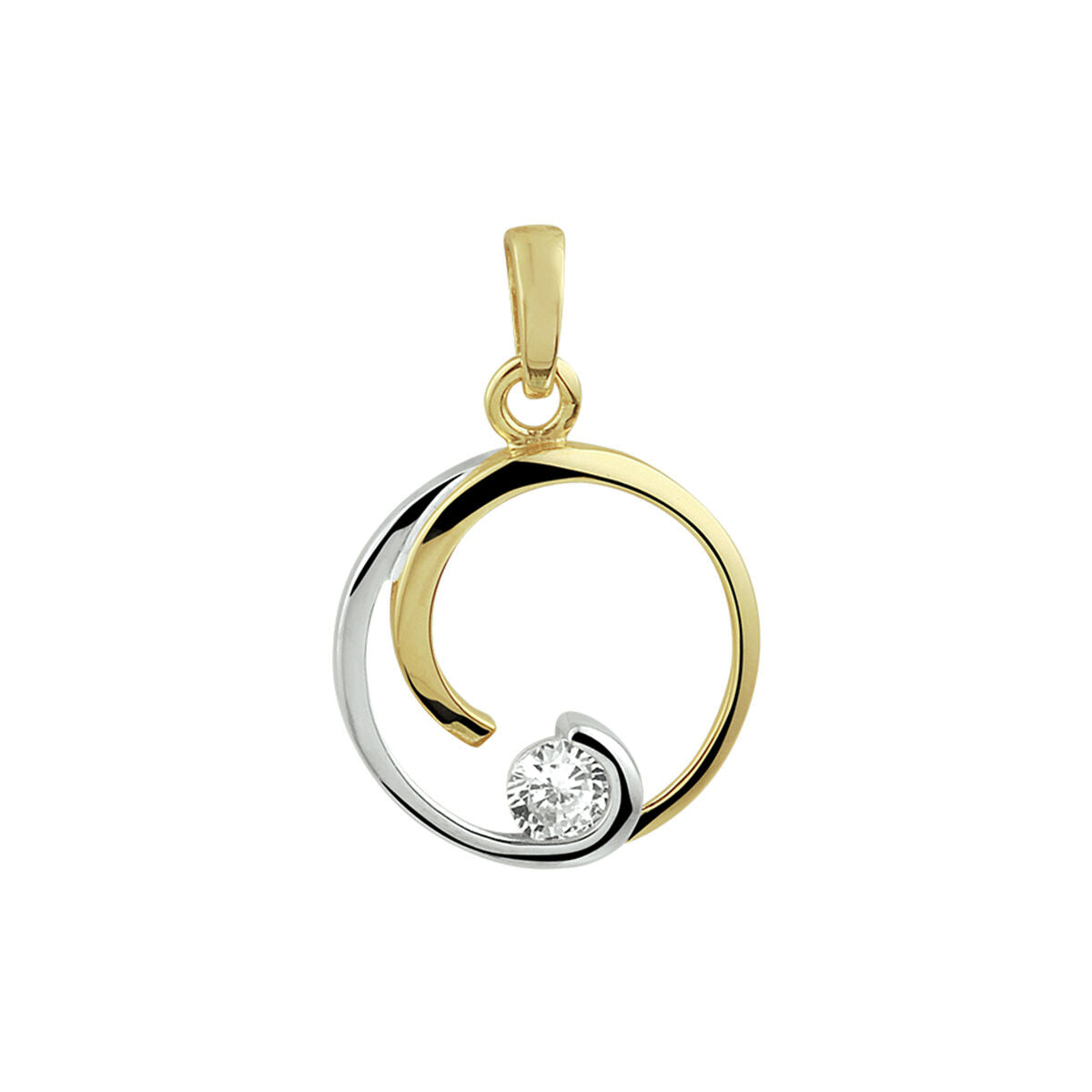 14K geelgoud hanger rond zirkonia bicolor gestift 4022989 - PansiteNederland.nl
