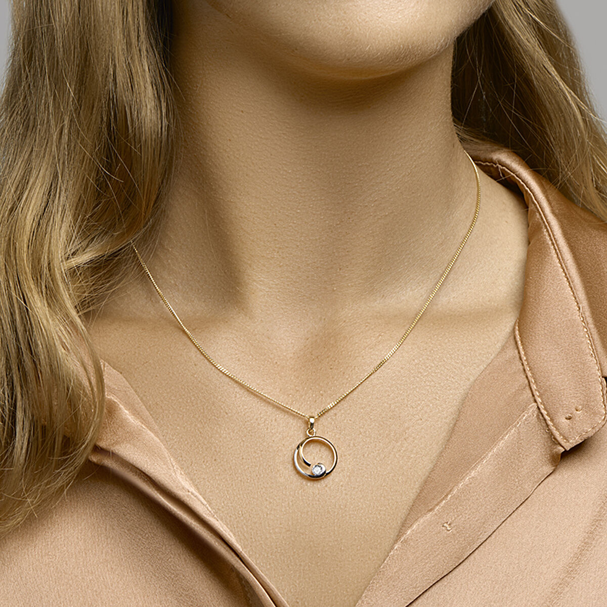 14K geelgoud hanger rond zirkonia bicolor gestift 4022989 - PansiteNederland.nl