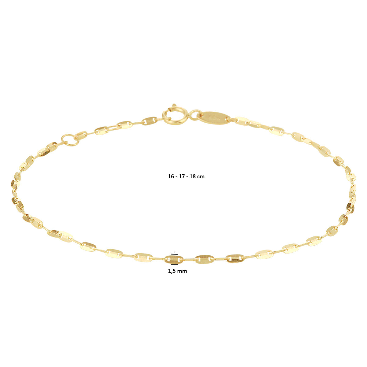 Armband plaatjes 1,5 mm 16 - 17 - 18 cm 14K geelgoud