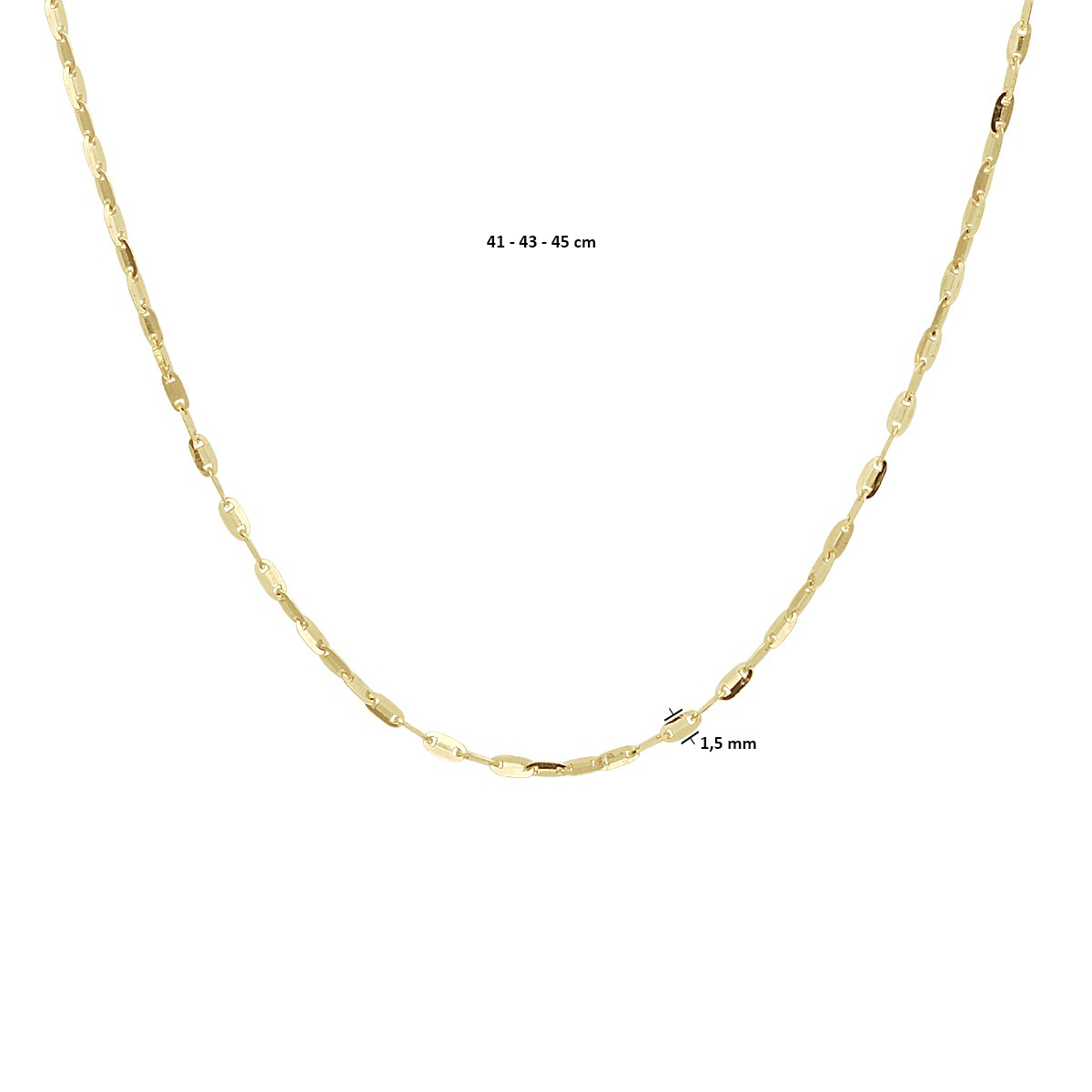 Collier plaatjes 1,5 mm 41 - 43 - 45 cm 14K geelgoud