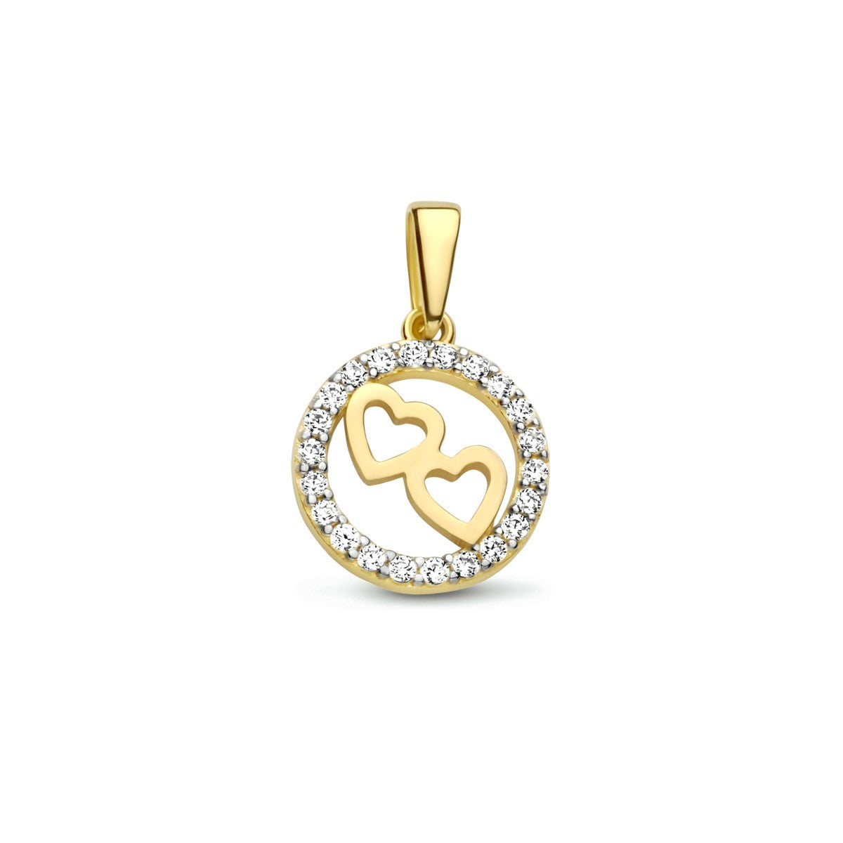 14K geelgoud hanger rond hartjes zirkonia 4023423 - PansiteNederland.nl