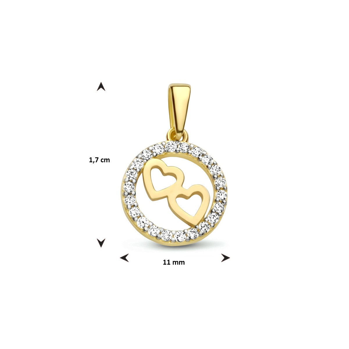 14K geelgoud hanger rond hartjes zirkonia 4023423 - PansiteNederland.nl