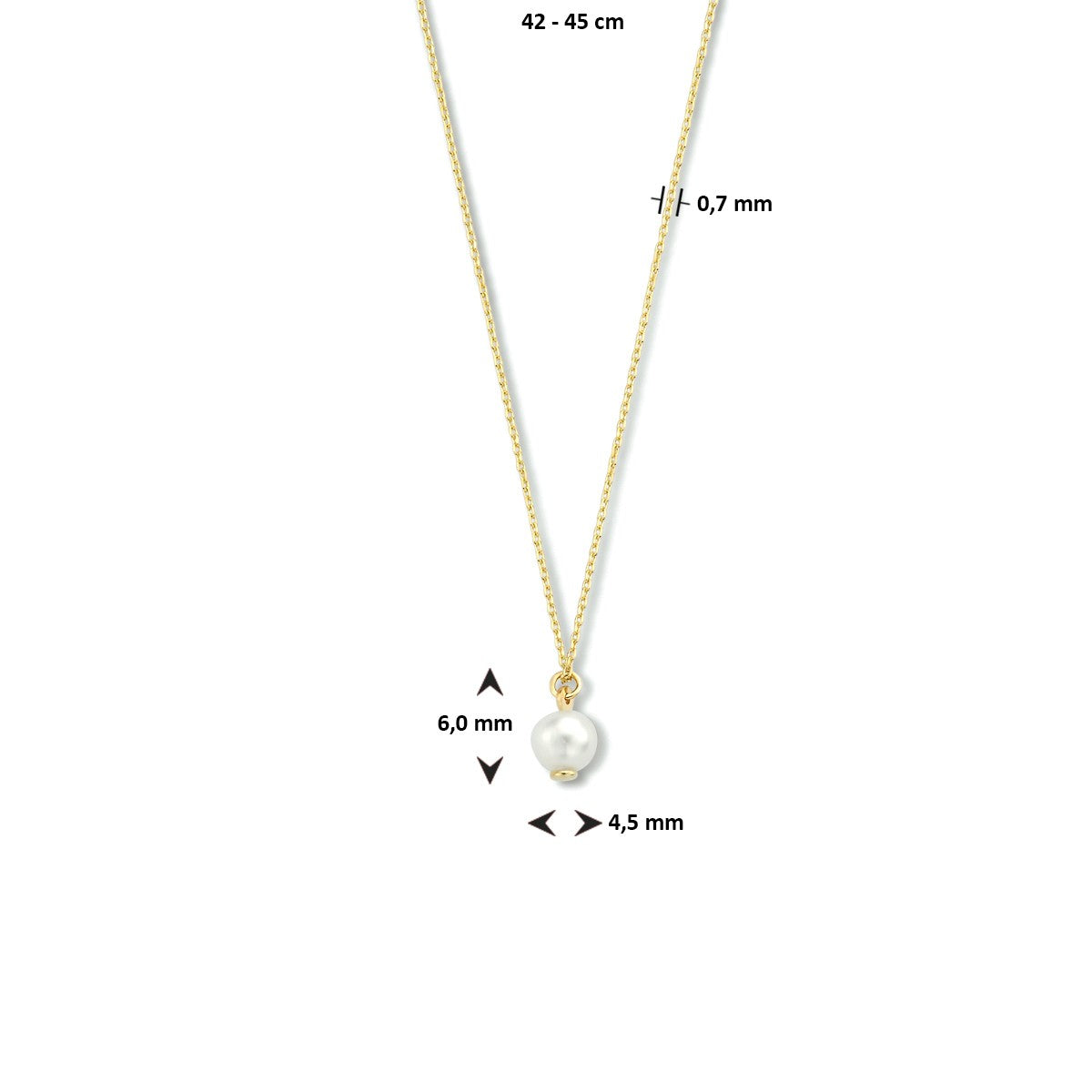 14K geelgoud collier parel 42 - 45 cm 4023432 - PansiteNederland.nl