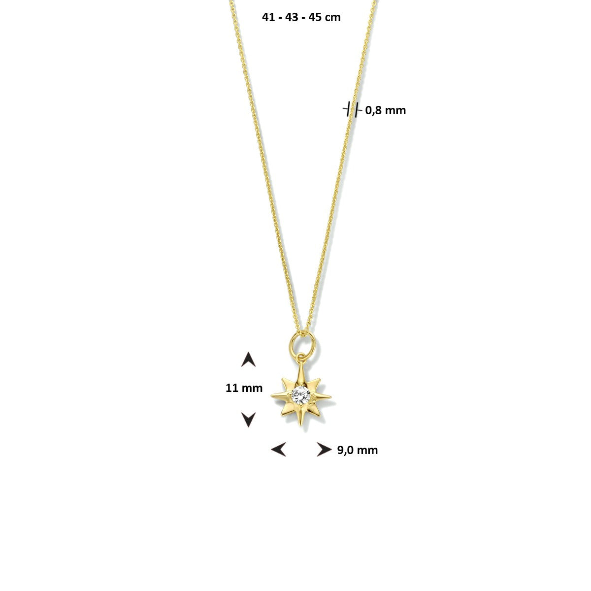 14K Geelgouden Collier poolster zirkonia 0,8 mm 41 - 43 - 45 cm - PSN4023589, exclusief en kwalitatief hoogwaardig. Ontdek nu!