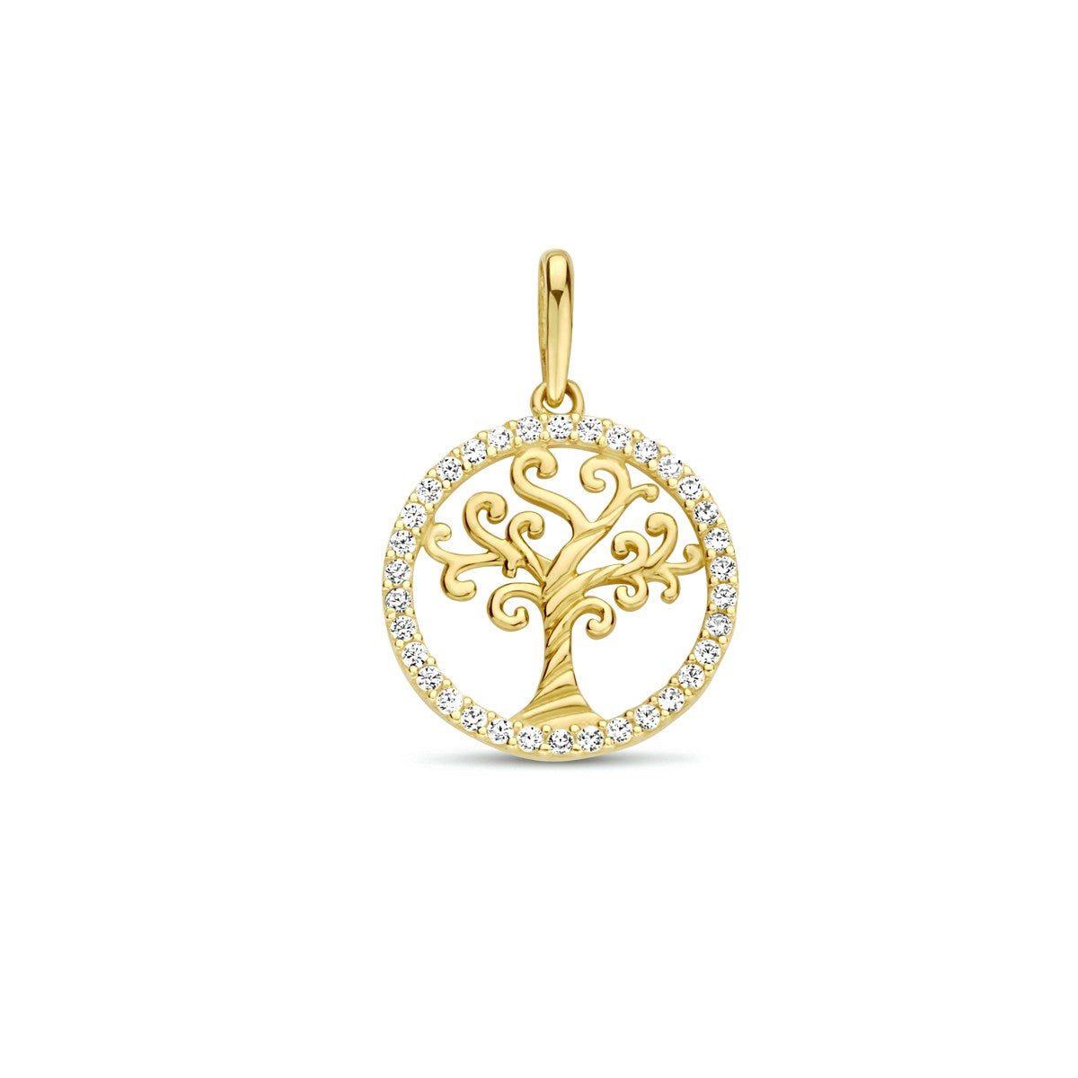 14K geelgoud hanger levensboom zirkonia 4023649 - PansiteNederland.nl