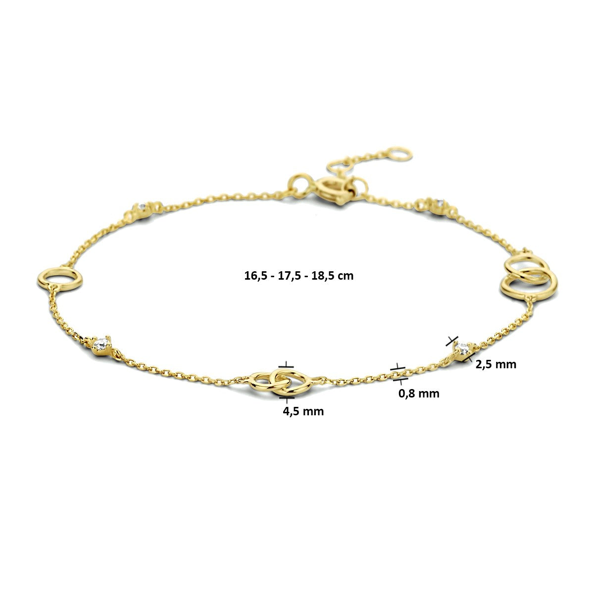 14K Geelgoud Armband Rondjes Zirkonia 16,5 - 17,5 - 18,5 Cm 4023696 - PansiteNederland.nl