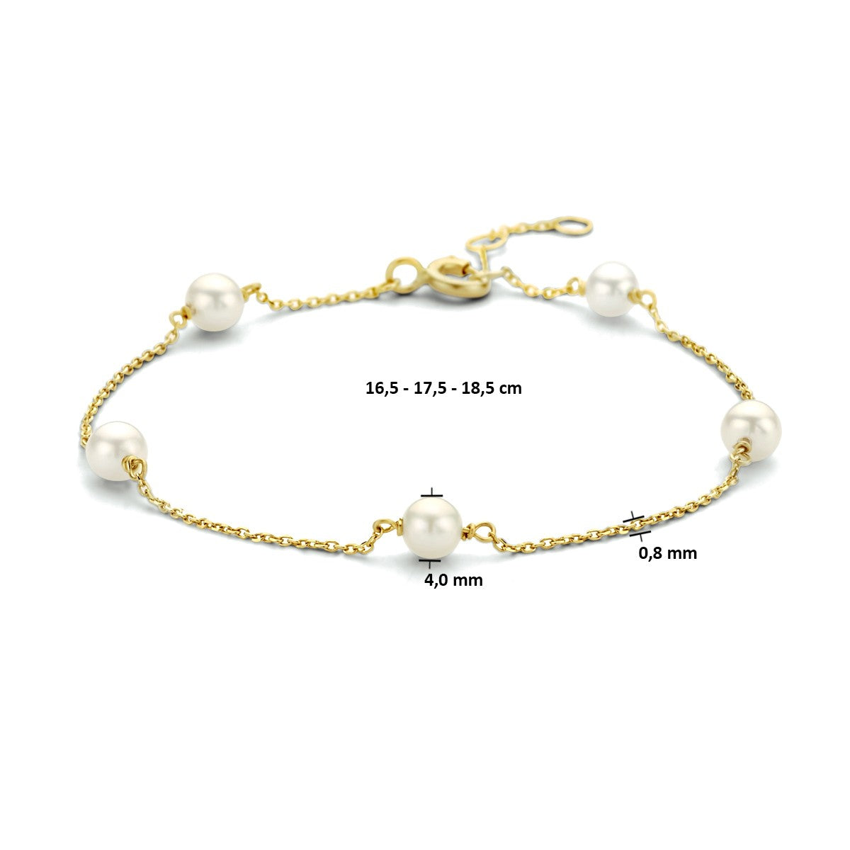 14K Geelgoud Armband Parel 16,5 - 17,5 - 18,5 Cm 4023699 - PansiteNederland.nl