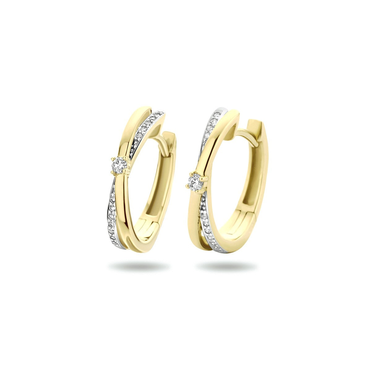 14K Geelgoud Klapoorringen Diamant 0.14Ct H Si Bicolor Gestift 4023808