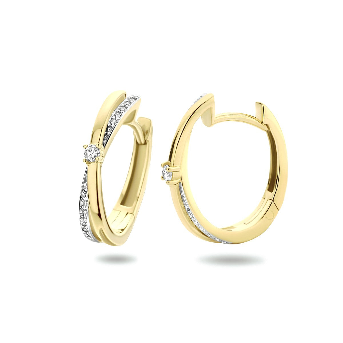 14K Geelgoud Klapoorringen Diamant 0.14Ct H Si Bicolor Gestift 4023808