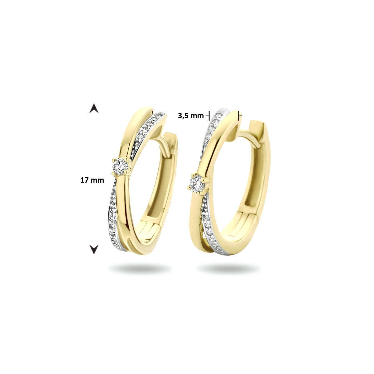 14K Geelgoud Klapoorringen Diamant 0.14Ct H Si Bicolor Gestift 4023808