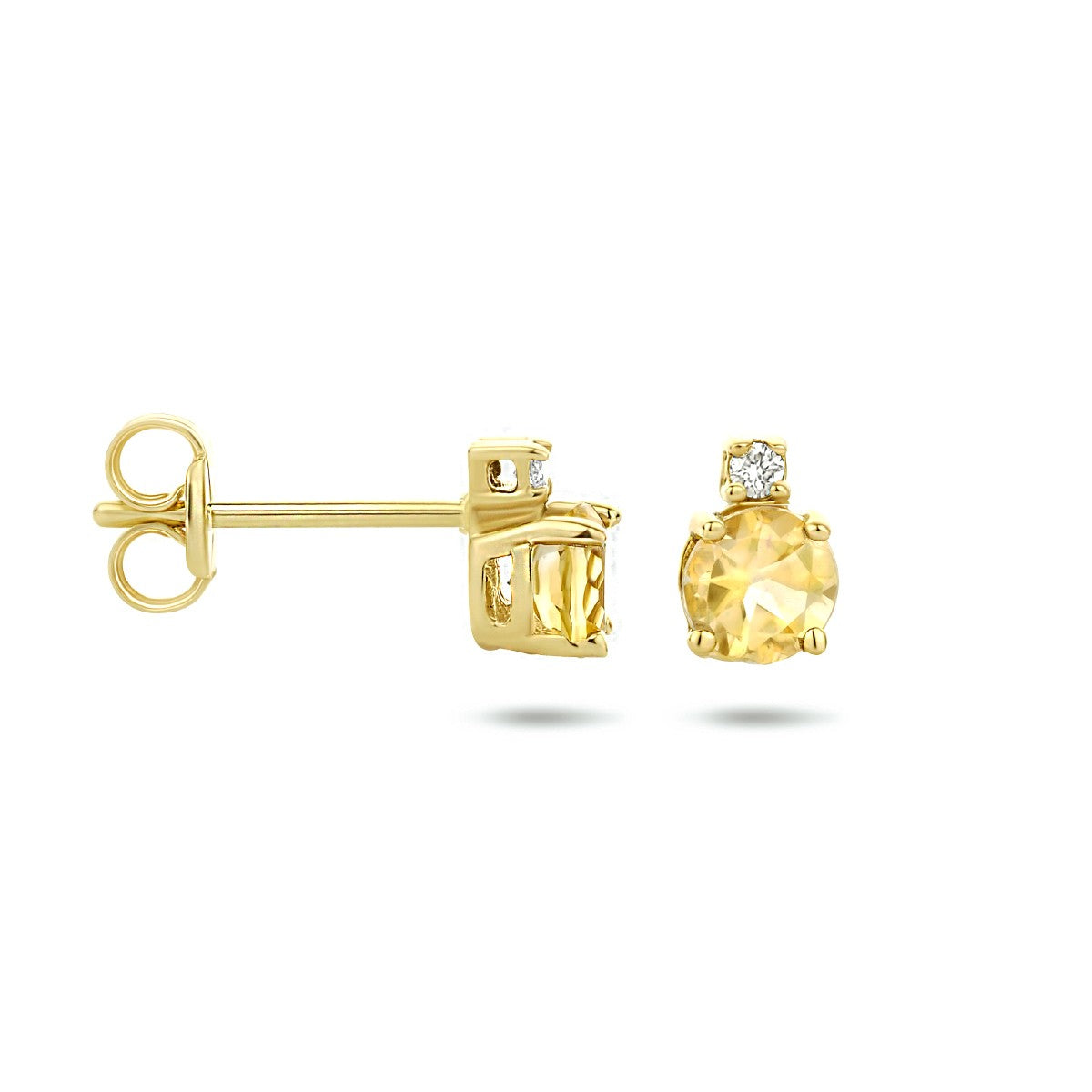 14K Geelgoud Oorknoppen Citrien En Diamant (2X 0.015Ct) H Si 4023849 - PansiteNederland.nl