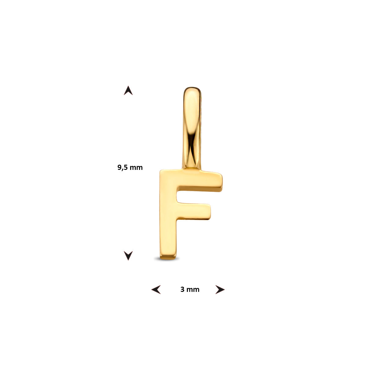 Hanger letter F 9,5 mm 14K geelgoud #Letter_F