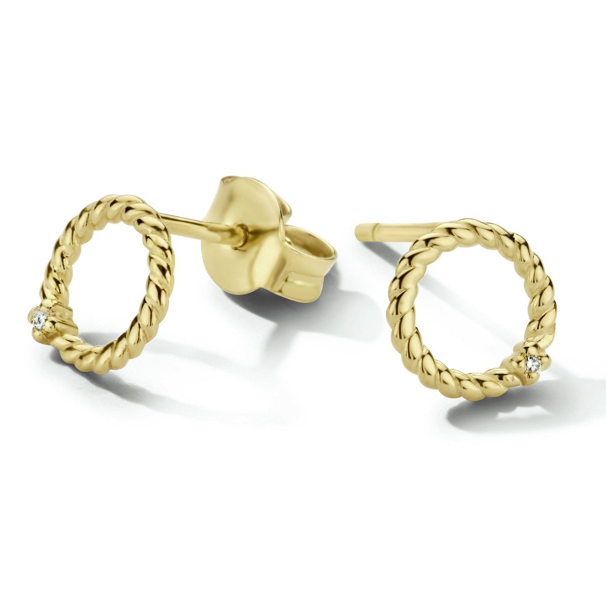 14K Geelgoud Oorknoppen Rondje Diamant 0.02Ct (2X 0.01Ct) G Si 4024239 - PansiteNederland.nl