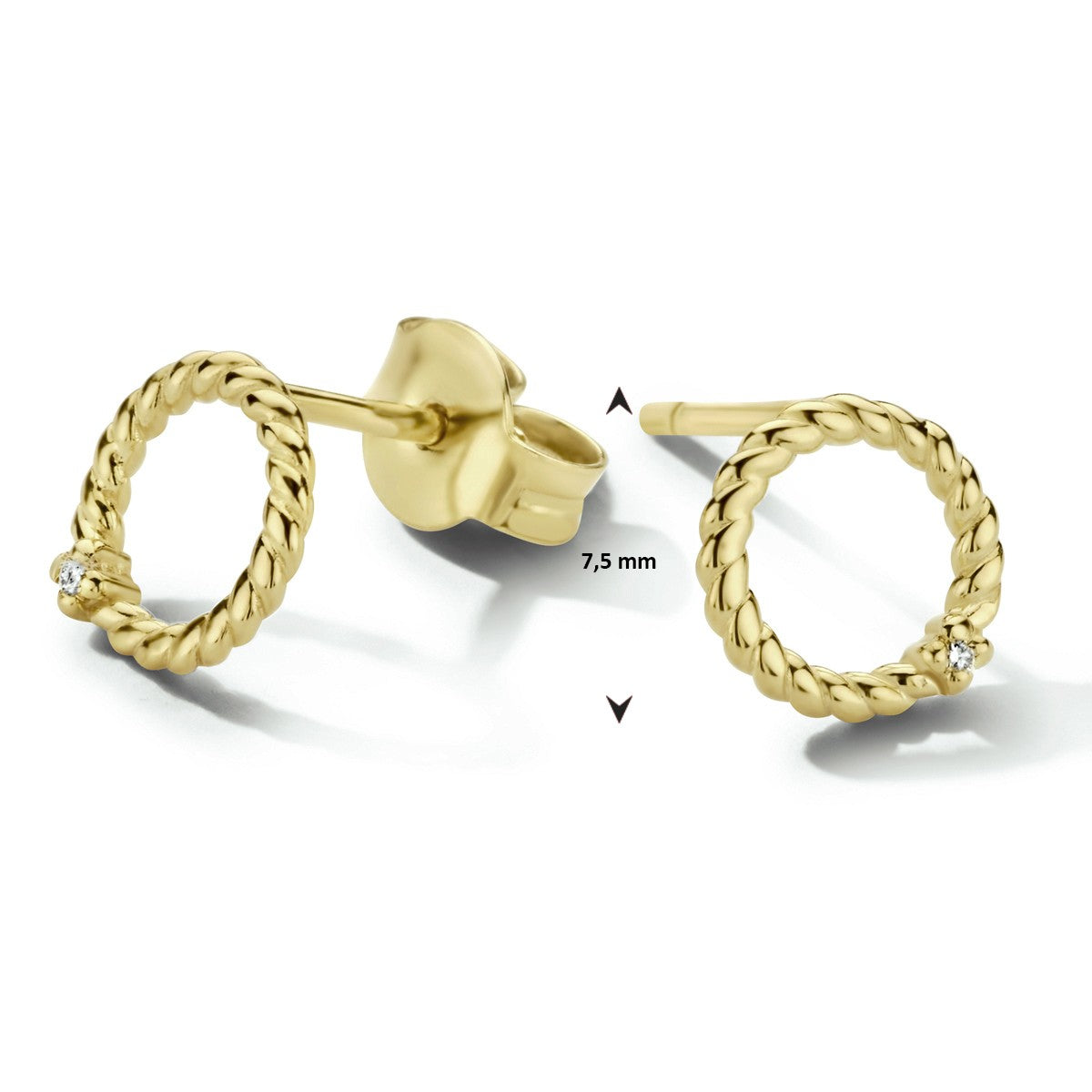 14K Geelgoud Oorknoppen Rondje Diamant 0.02Ct (2X 0.01Ct) G Si 4024239 - PansiteNederland.nl