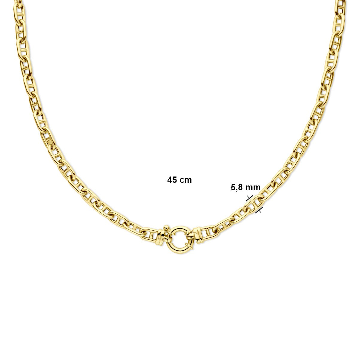 14K geelgoud collier paperclip met balkje ronde buis 5,8 mm 45 cm met groot springslot 4024454 - PansiteNederland.nl