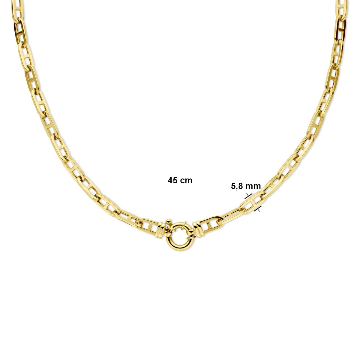 14K geelgoud collier marine vierkante buis 5,8 mm 45 cm met groot springslot 4024456 - PansiteNederland.nl